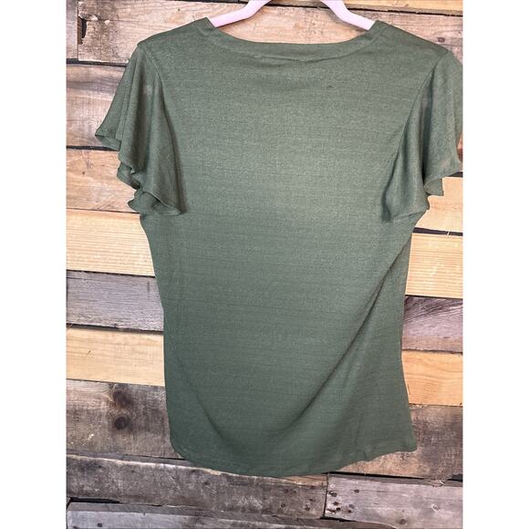 Brea Canyon Letiticia Ruffle V Neck Knit Top, Olive, Medium - Picture 5 of 5